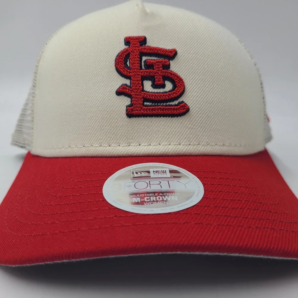 Women St Louis Cardinals Hat Snapback Trucker Mesh New Era 9Forty Cream Red MLB